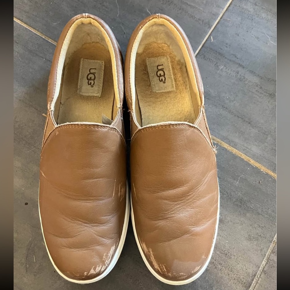 UGG Women’s Tan Leather Slip-Ons